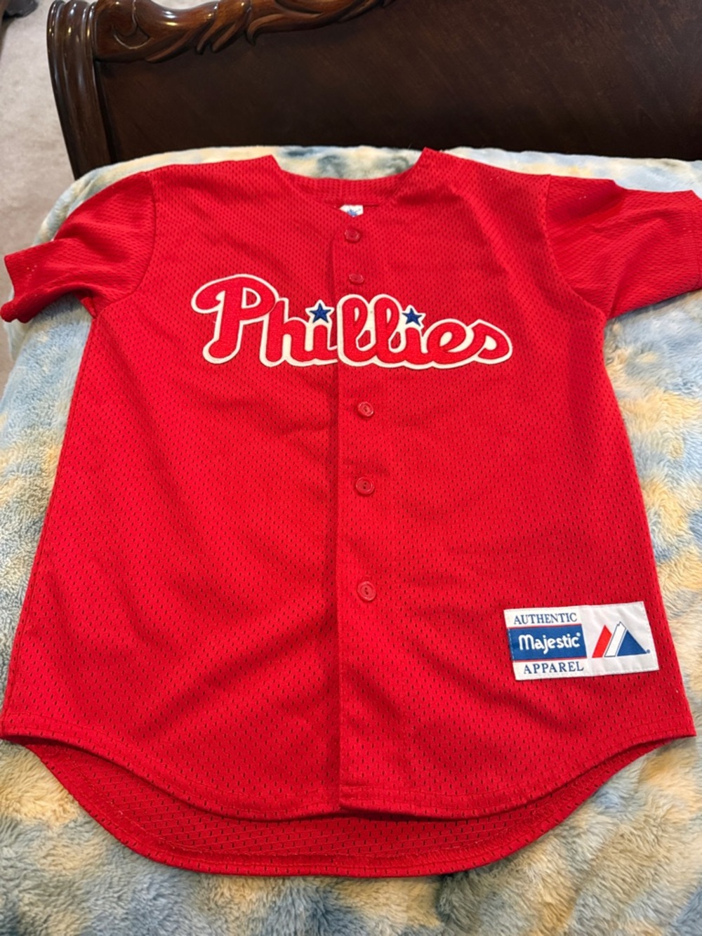 Majestic Red Phillies Kids Baseball Jersey with Script Logo